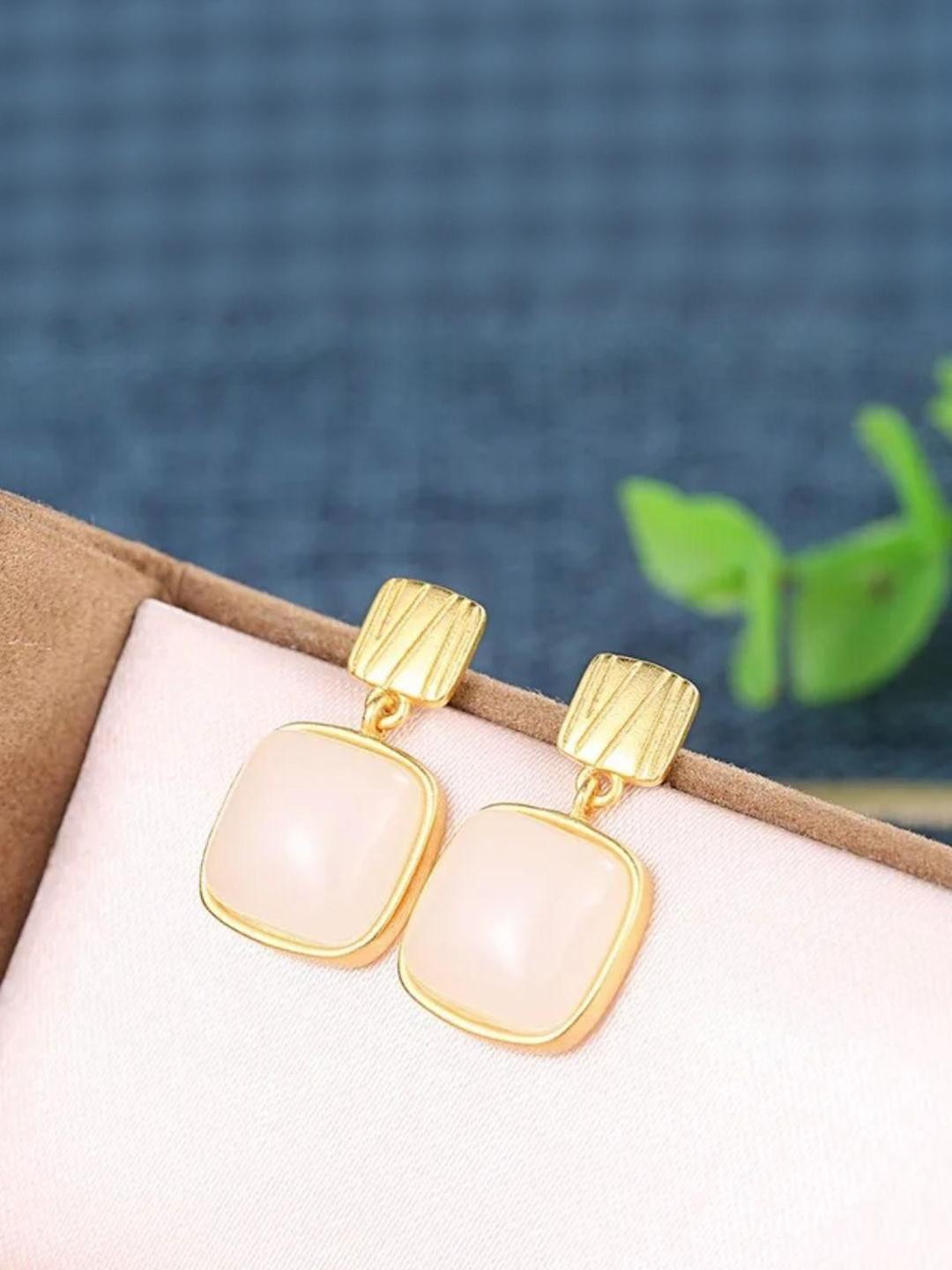 Estailo fashion Artificial Stones Studded Geometric Drop Earrings