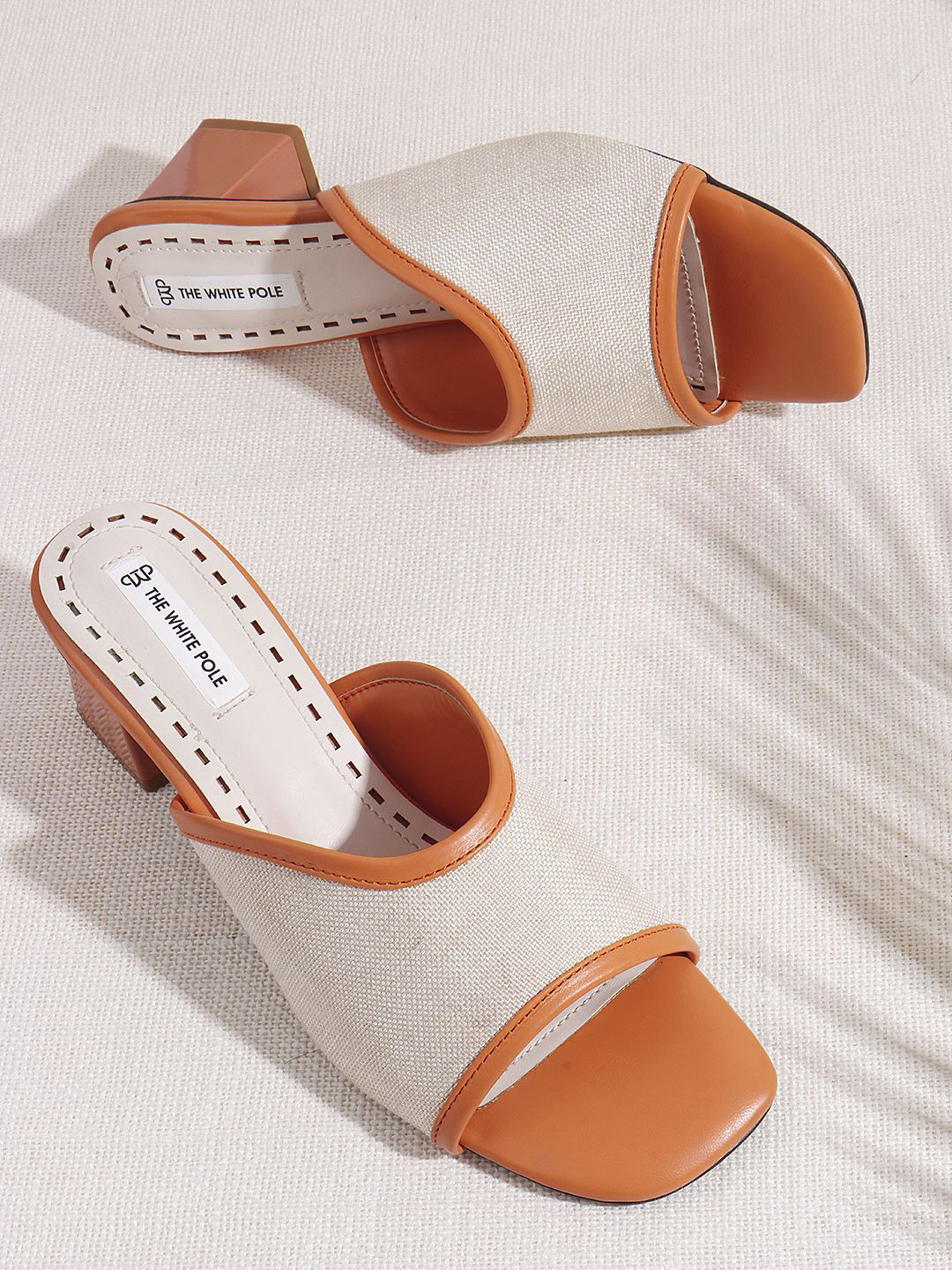 THE WHITE POLE Women Stylish Dual-Tone Slip-On Block Heel