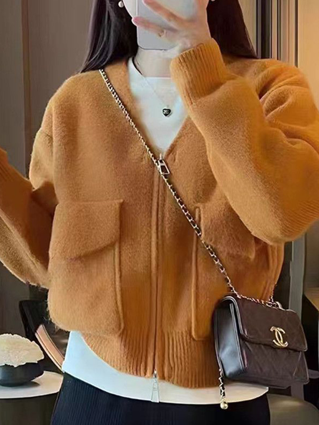 StyleCast Women V-Neck Zipper Cardigan