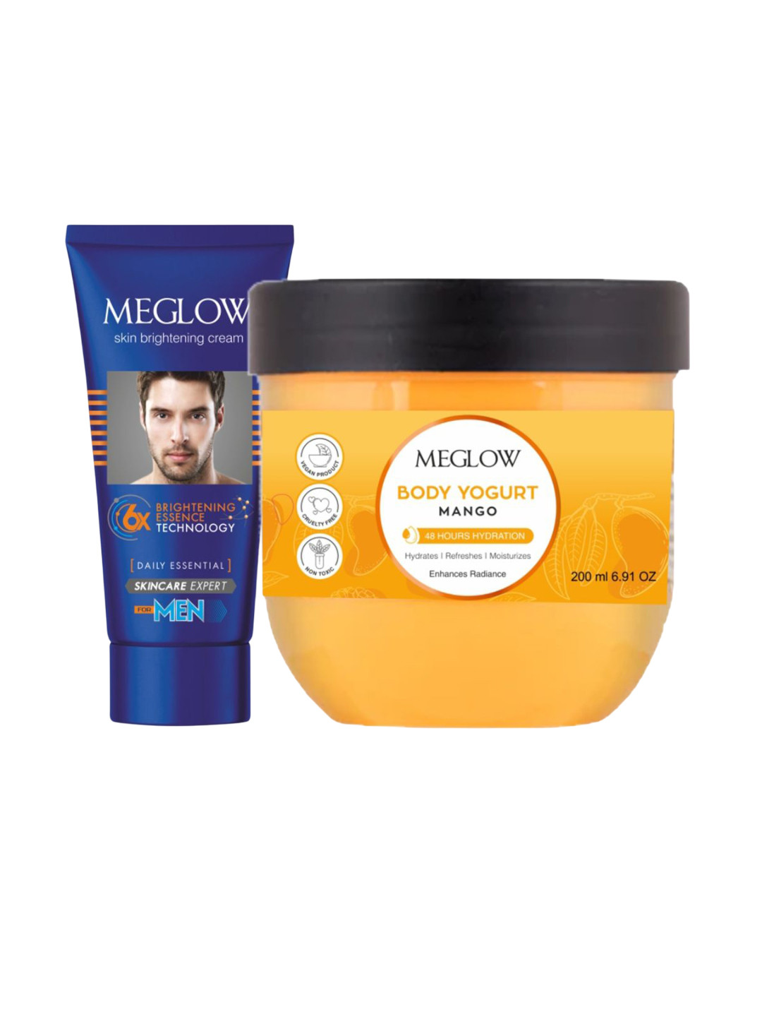 MEGLOW Set Of 2 Skin Brightening Cream - 15 g & Mango Body Yogurt - 200 ml