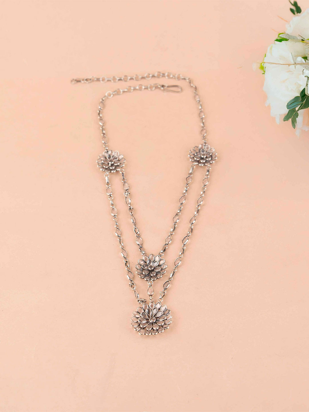 Shyle Sterling 925 Sterling Silver Moh Scintillating Floral Layered Necklace