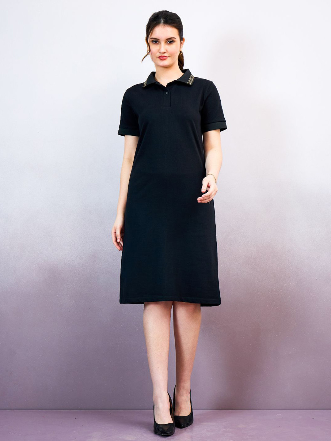 Athena Immutable Polo Collar Cotton T-Shirt Dress