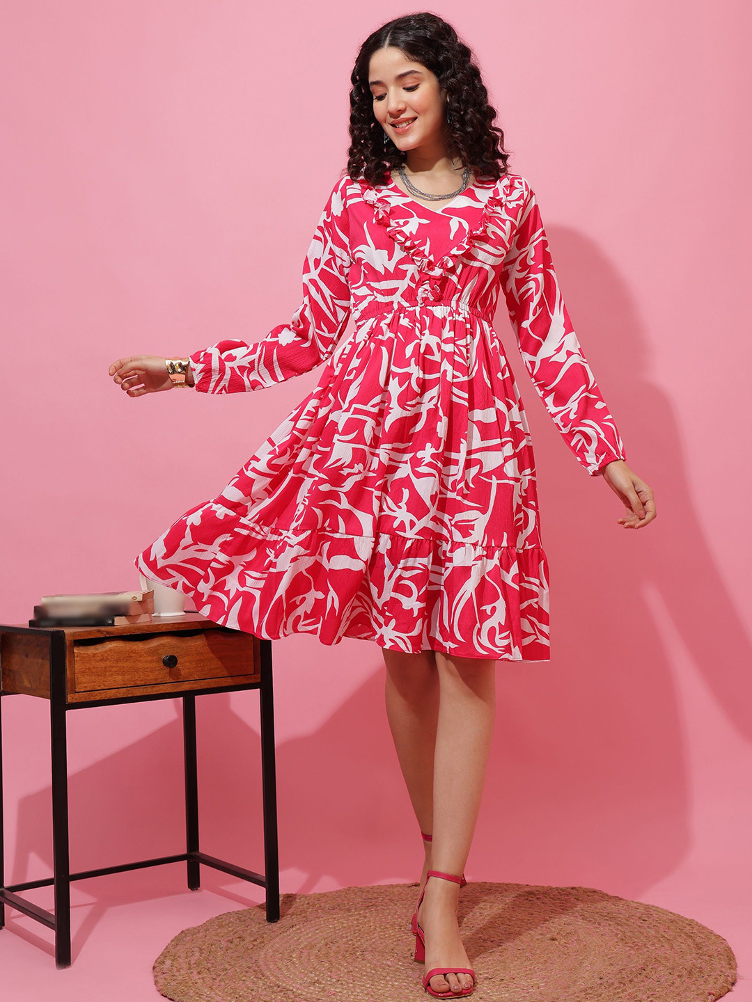 SHEETAL Associates Women Abstract Printed Ruffled Tiered Fit & Flare Dress