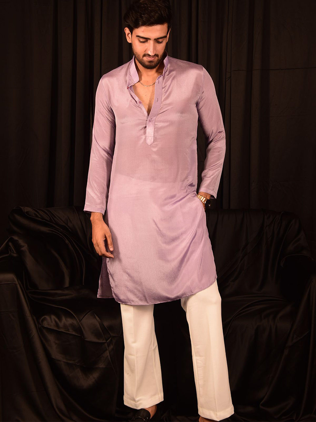 Laalzari Mandarin Collar Chinon Straight Kurta