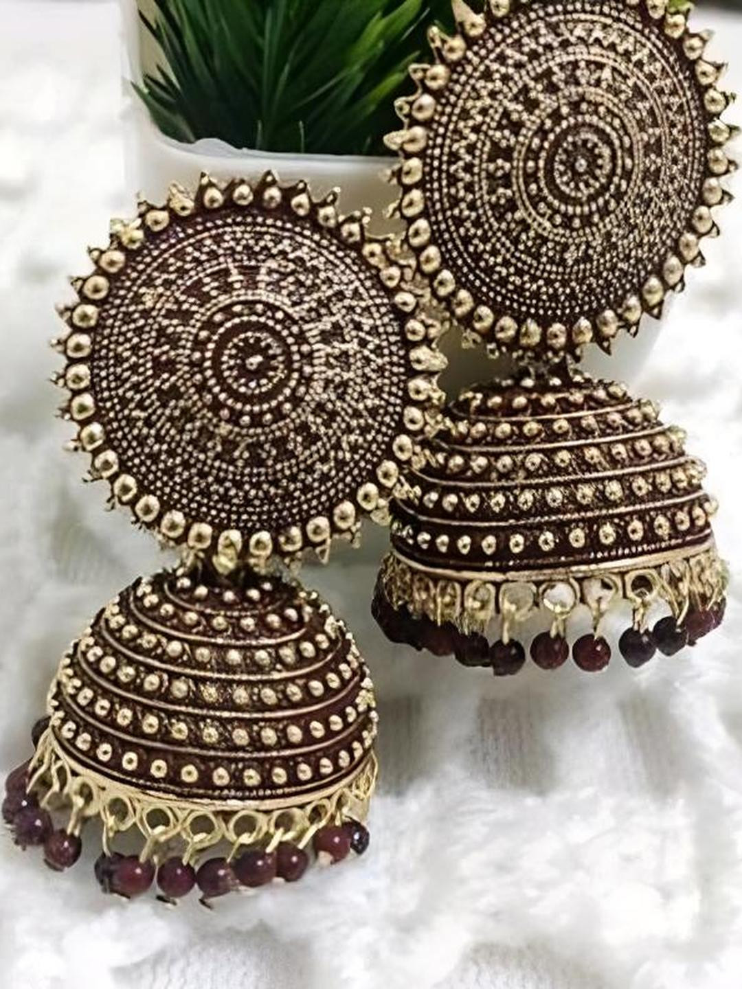 Grace Collections Maroon & Gold-Plated Alloy Earrings