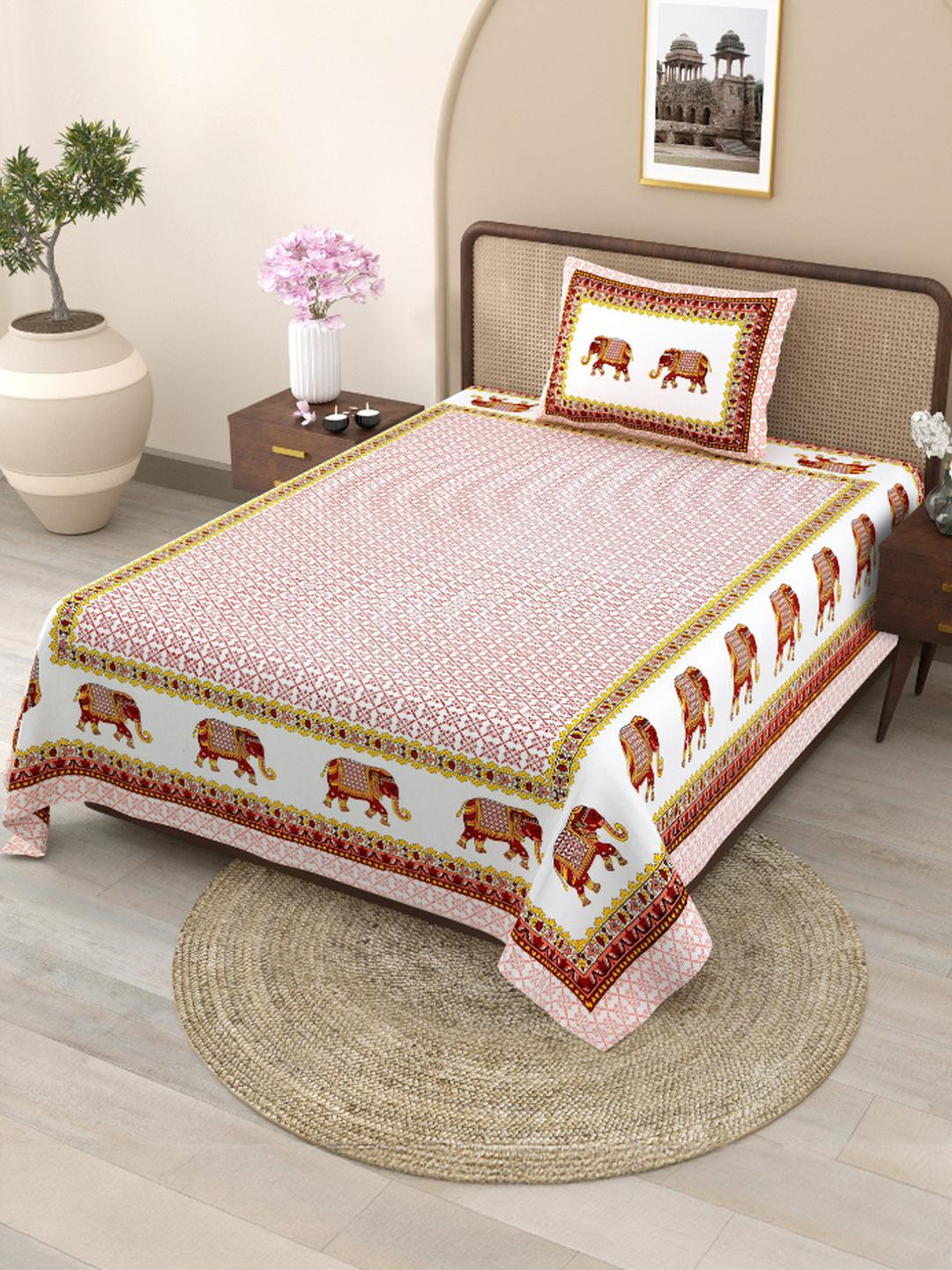 Shubastik Printed 210 TC Pure Cotton Single Bed Bedsheet With 1 Pillow Cover -1.52 X 2.28m