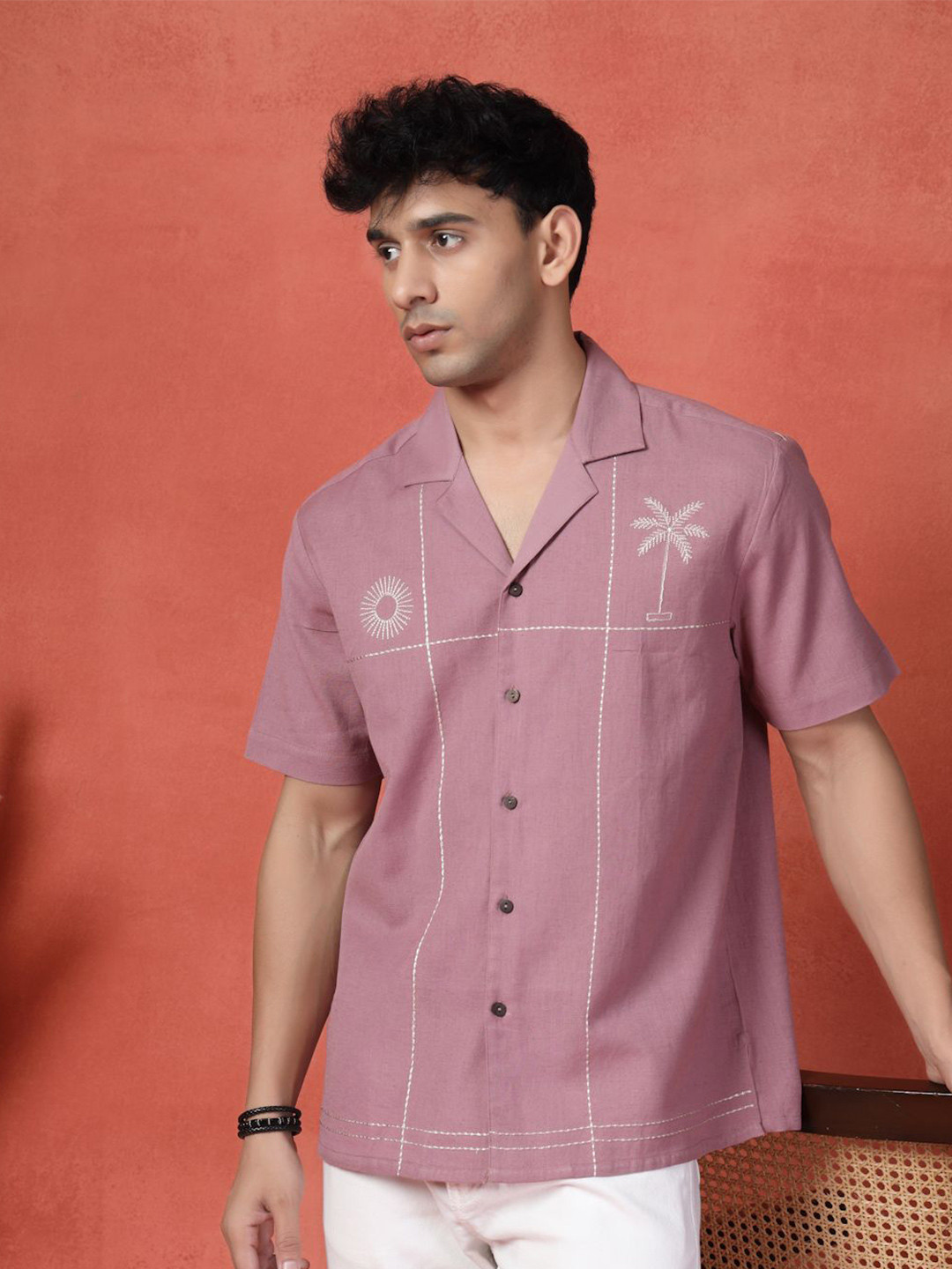 Ramas Men Classic Fit Solid Lapel Collar Cotton Casual Shirt