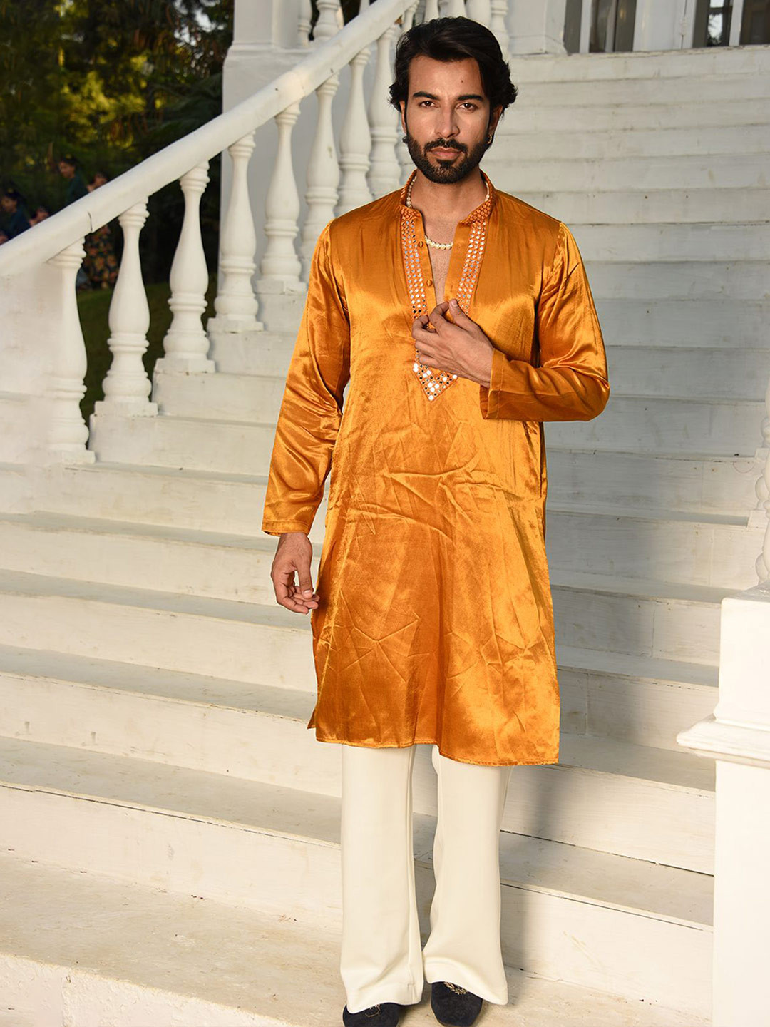 Laalzari Men Pure Gaiji Silk Straight Kurta