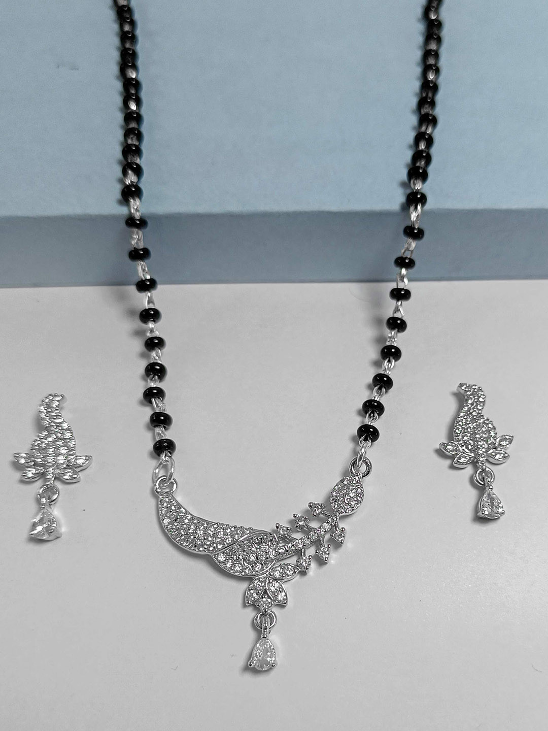 INARI SHINES 925 Silver Devine Love Mangalsutra Earring set