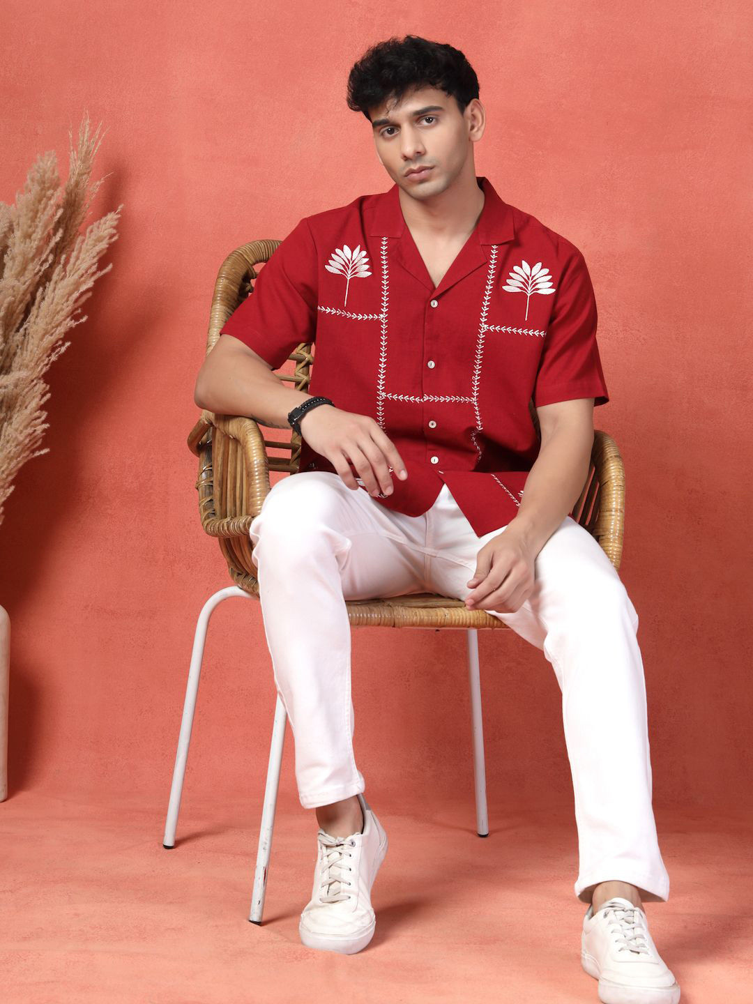 Ramas Men Classic Fit Floral Printed Lapel Collar Cotton Formal Shirt