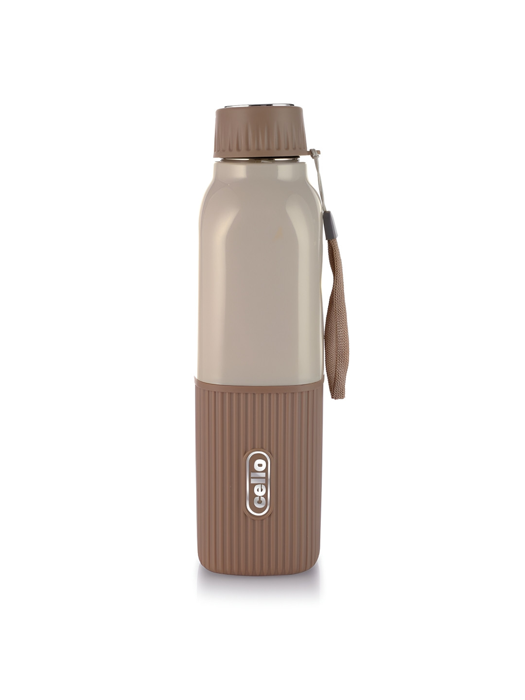Cello Brown & Beige Stainless Steel Colourblocked Insulated Hot & Cold Water Bottle-650ml
