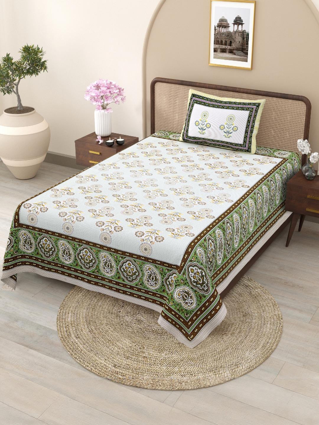 Shubastik Printed 210 TC Pure Cotton Single Bed Bedsheet With 1 Pillow Cover -1.52 X 2.28m