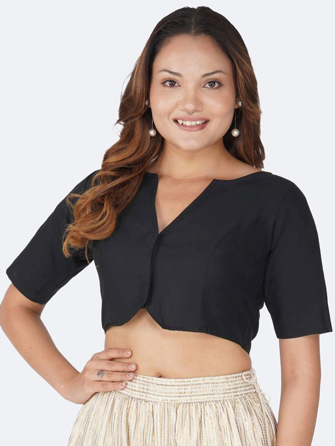 Fressia Fabrics Pure Cotton V Neck Saree Blouse