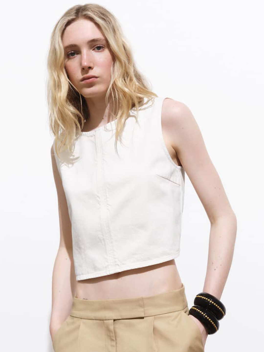 MANGO Pure Cotton Buckle Styled Back Crop Top