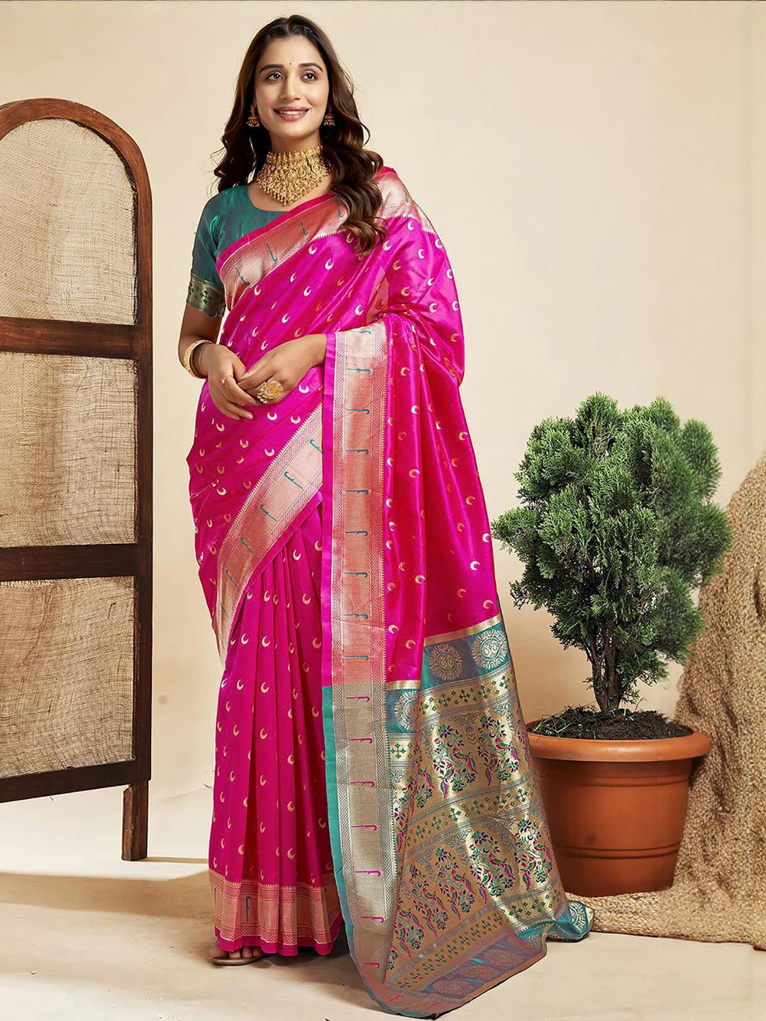 Pink Kalamkari Saree