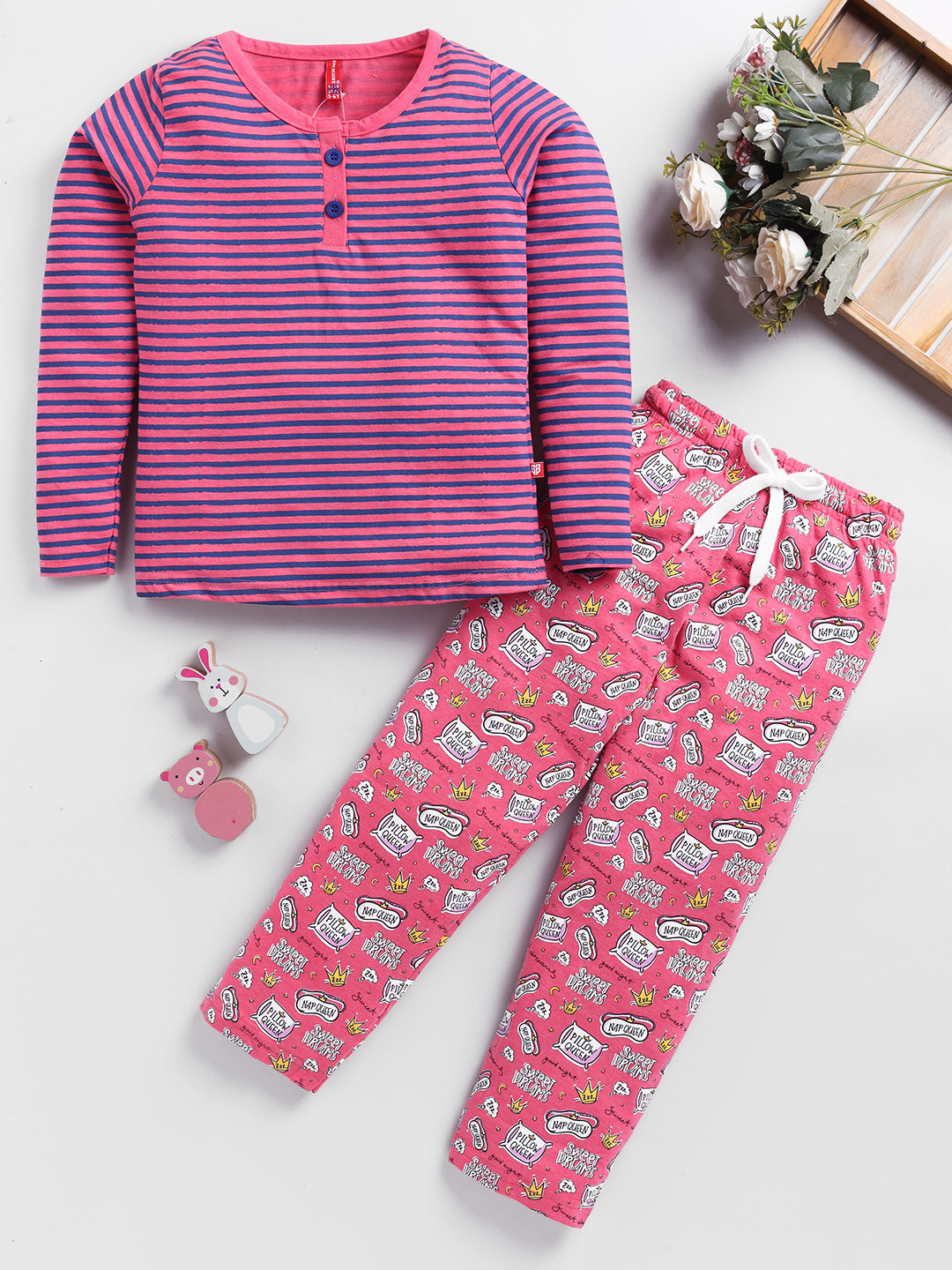 Here&Now X Game Begins Girls Striped T-shirt with Printed Trousers