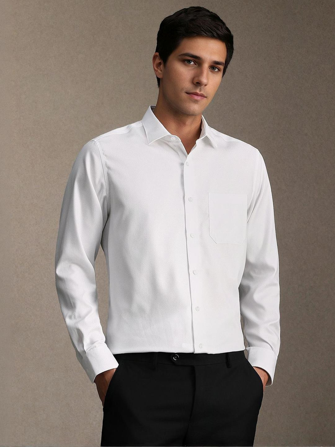 Louis Philippe Geometric texture Spread Collar Pure Cotton Shirt