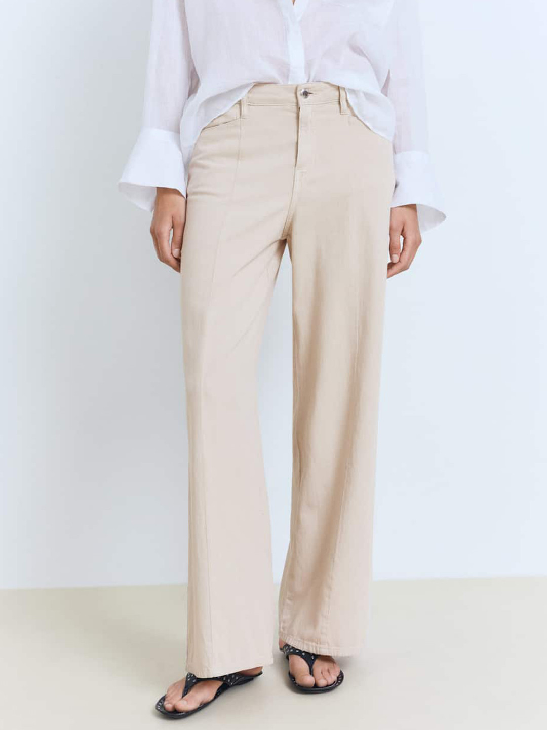 MANGO Women Straight Fit Cotton Linen Jeans
