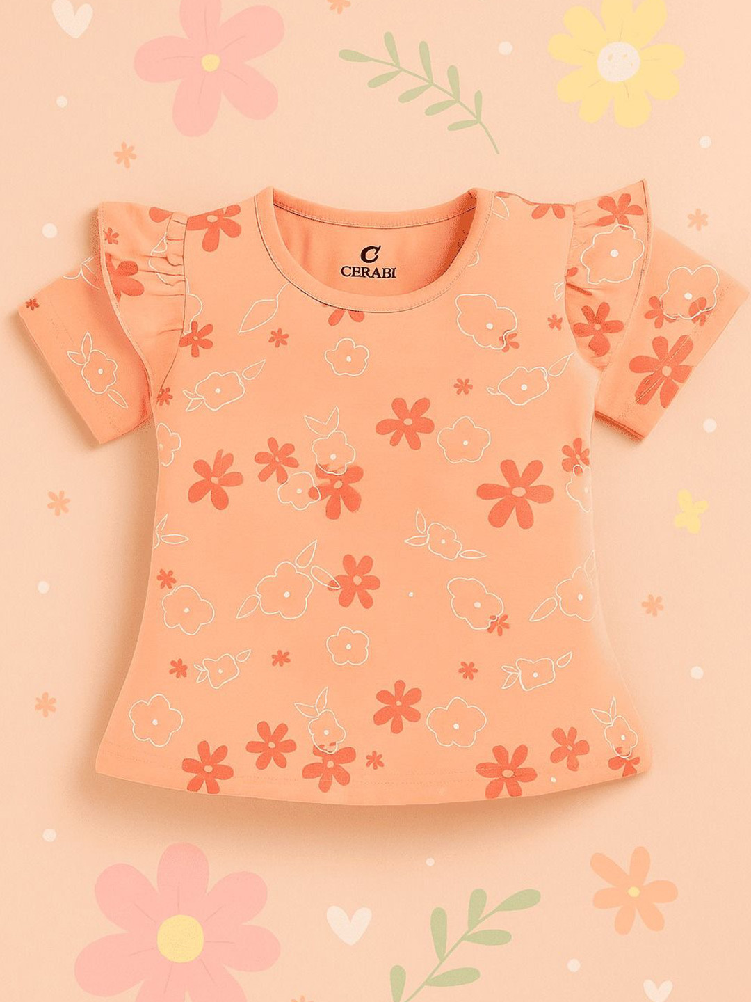CERABI Kids Floral Printed Round Neck Pure Cotton Top