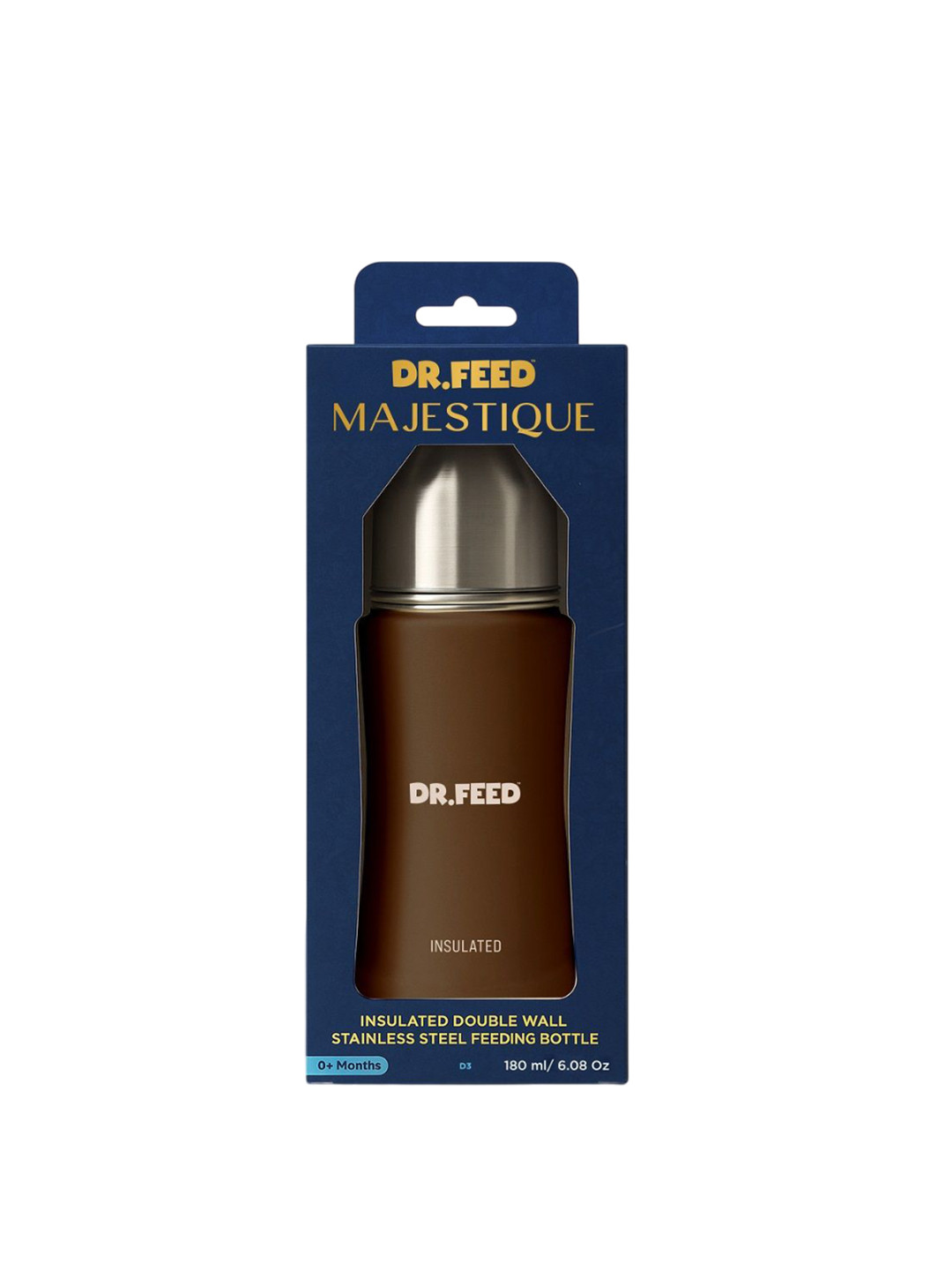 Adore Dr.Feed Majestique Brown Insulated Feeding Bottles -180ml