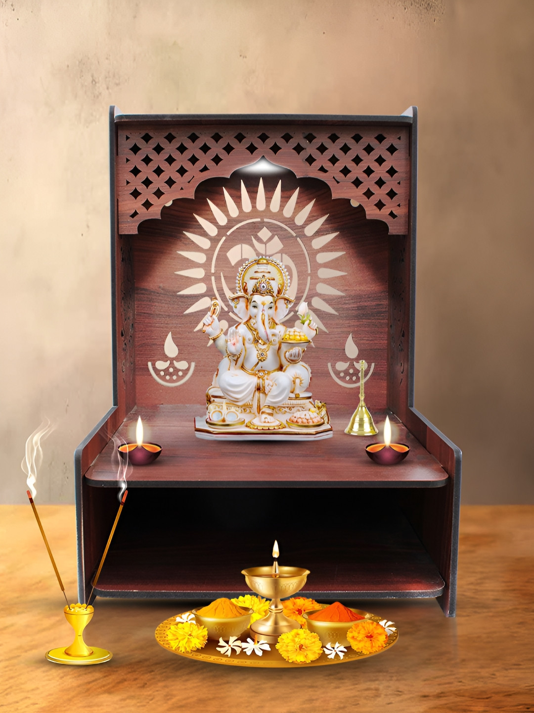 OLIVE TREE Brown Textured Wooden Home Temple