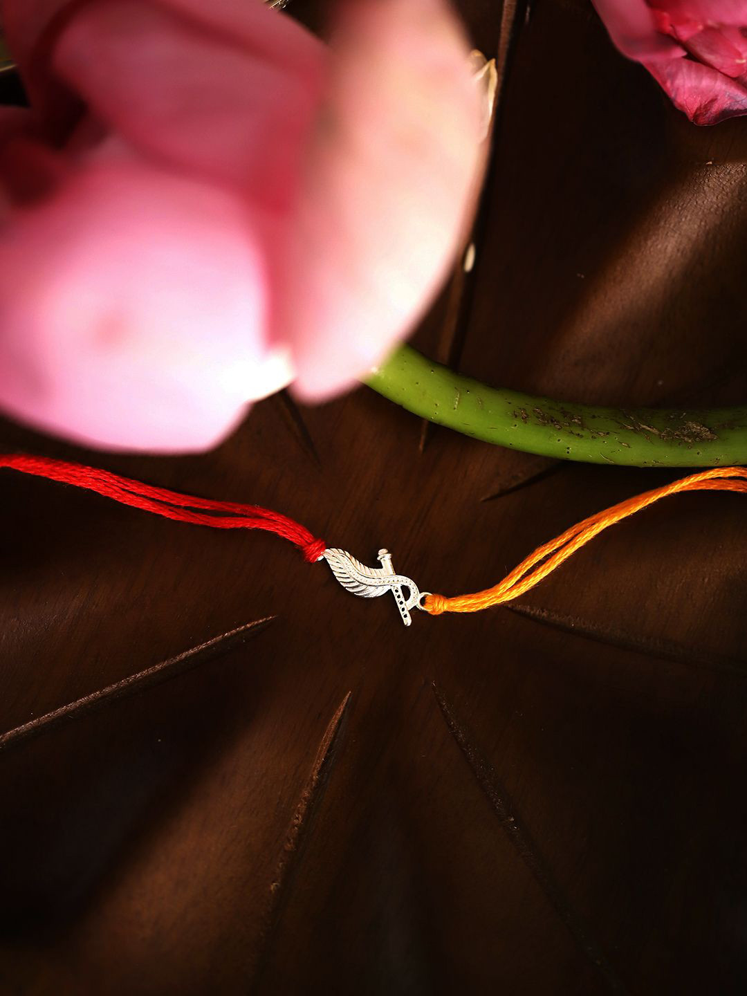 BONKIDS Kids 925 Silver Flute & Peacock Feather Thread Rakhi