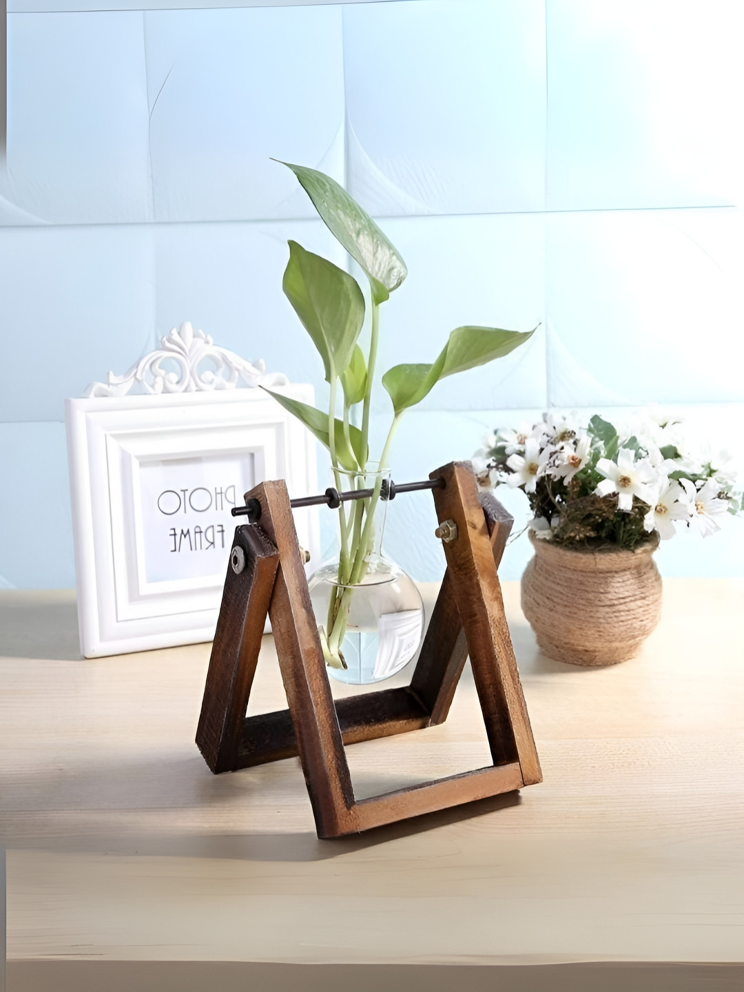 SMOKEY COCKTAIL Brown Textured Wooded Planter