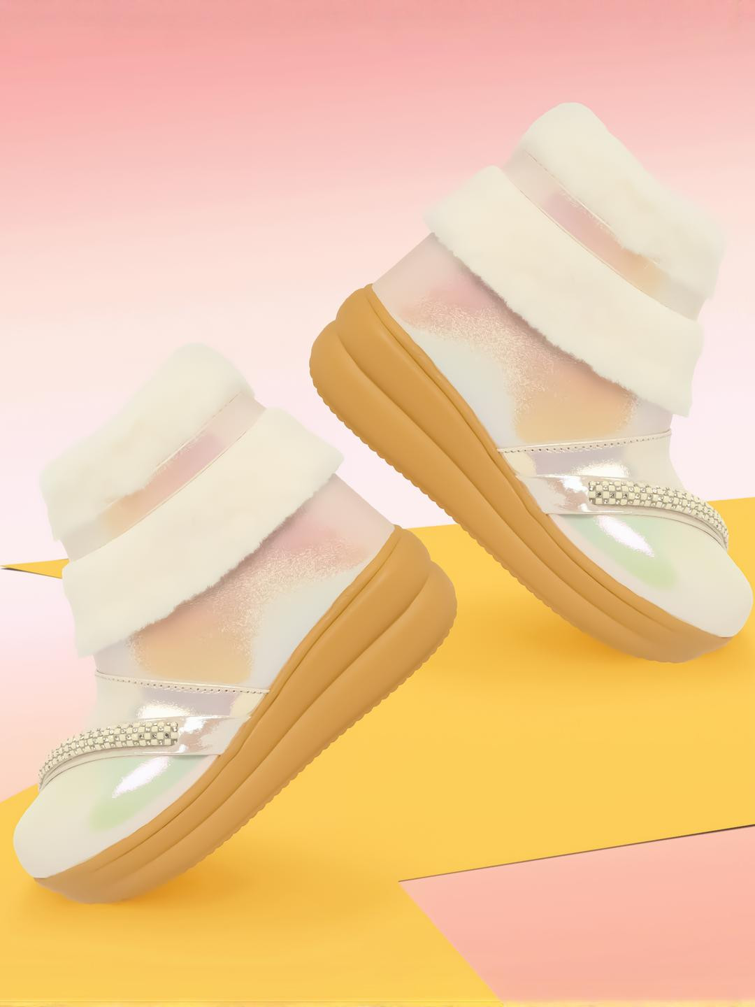 Freeplay Girls Faux Fur Fashion Boots with Rhinestone Strap