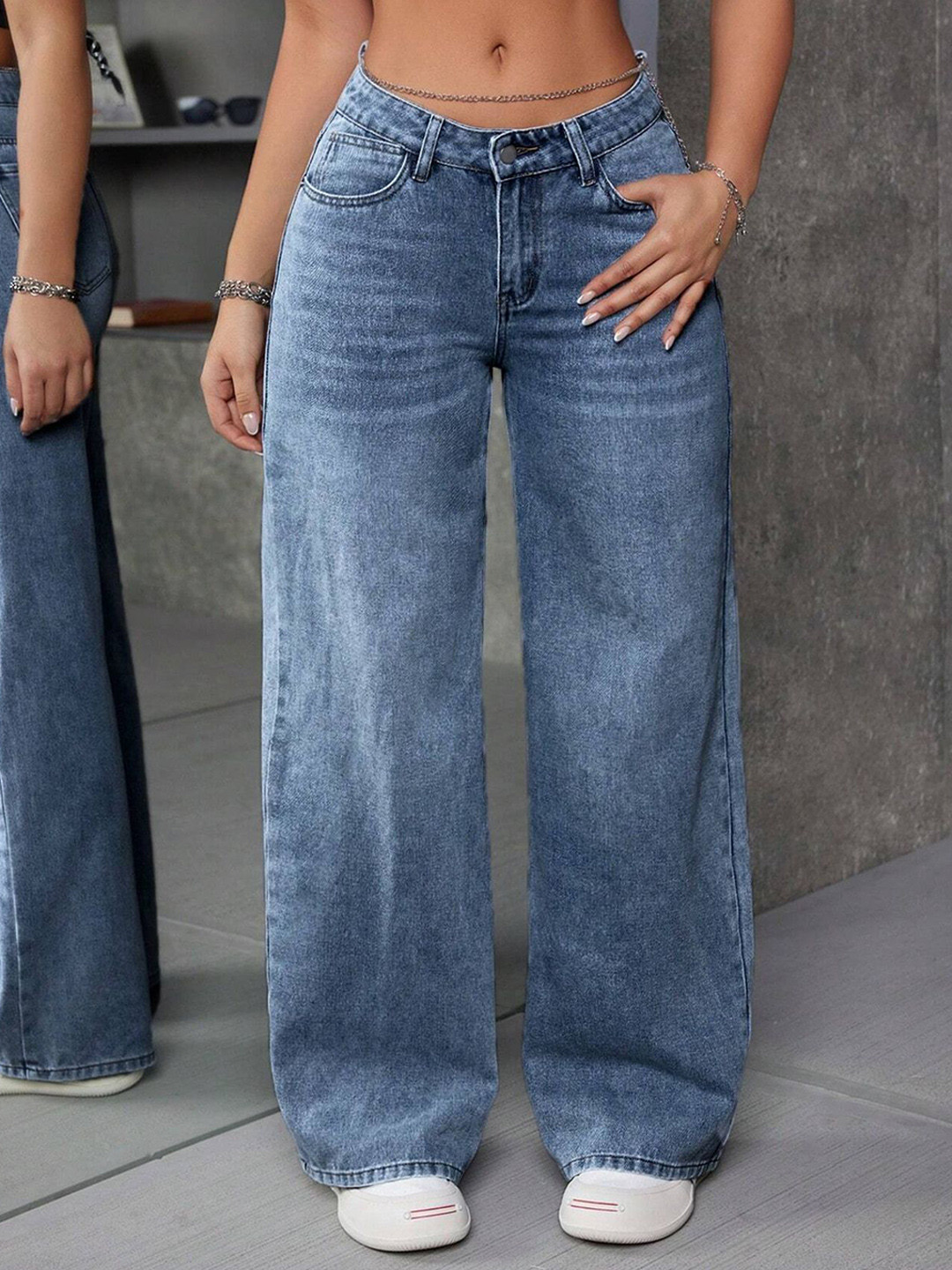 CHALODIA Women Comfort Light Fade Stretchable Wide Leg Jeans