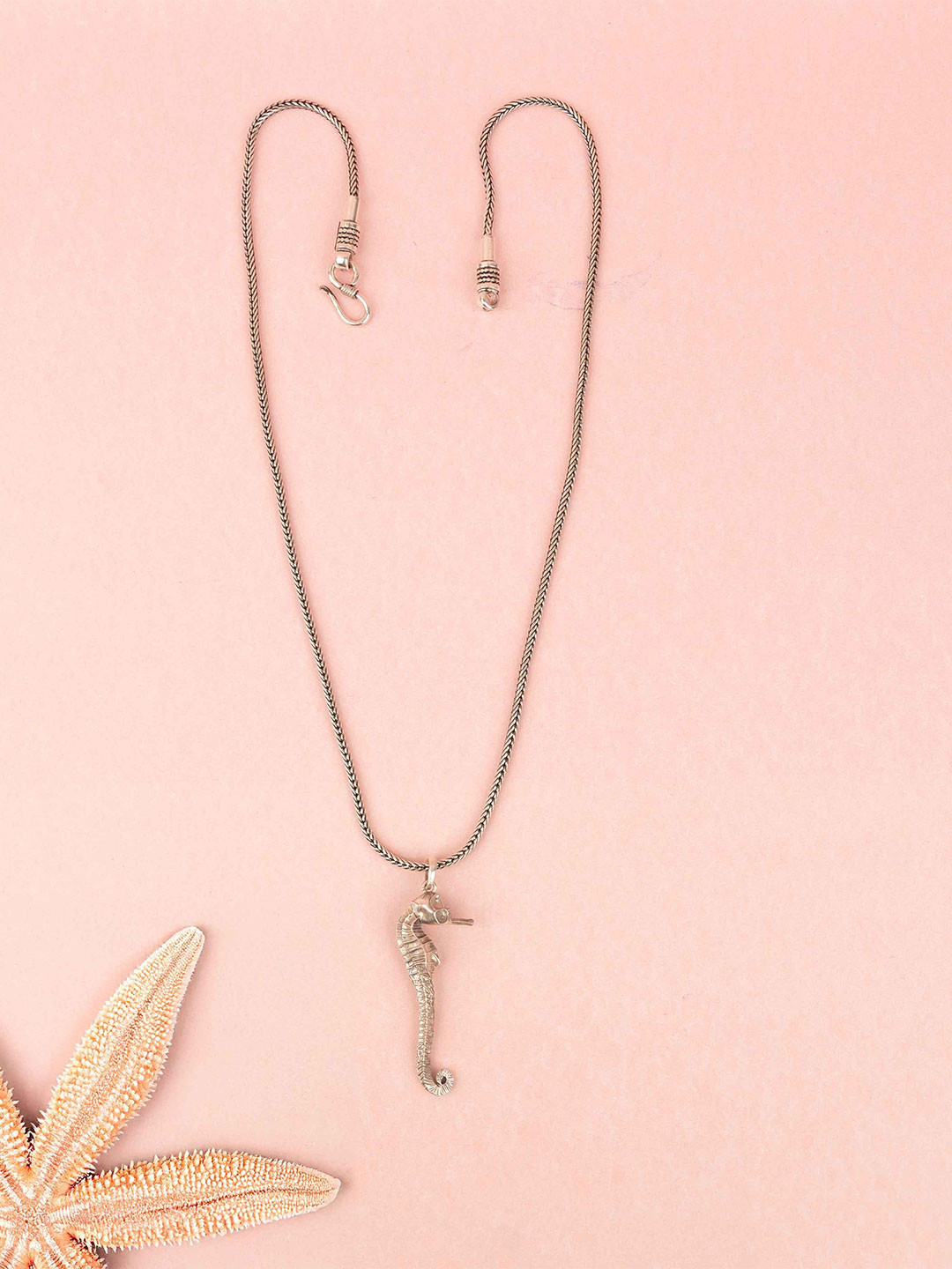 Shyle Men 925 Sterling Silver Ocean Whisper Seahorse Minimal Chain