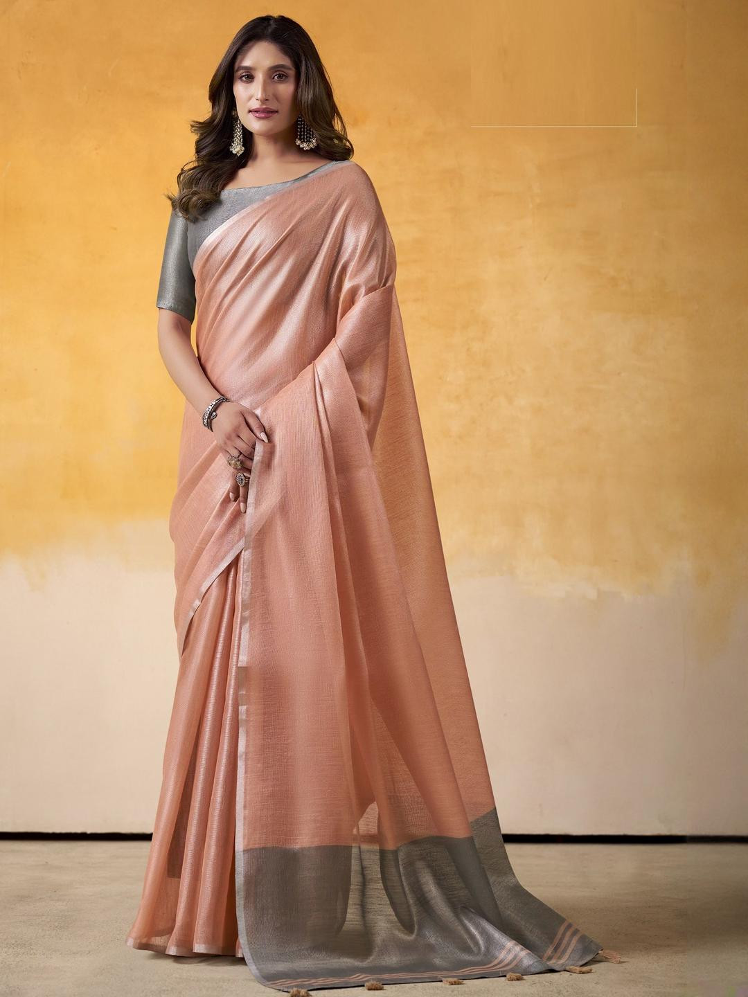 Smart Stree Colourblocked Zari Tissue Saree