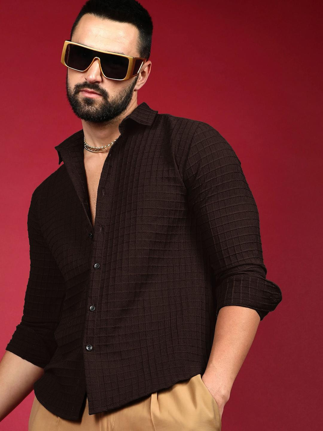 Moda Rapido Spread Collar Grid Tattersall Checks Checked Opaque Shirt
