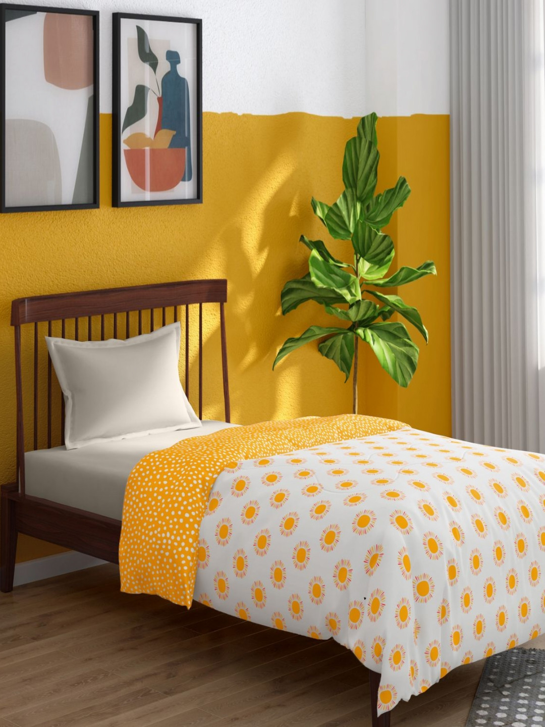 Portico TagTrend Yellow Floral AC Room 80 GSM Cotton Single Bed Comforter