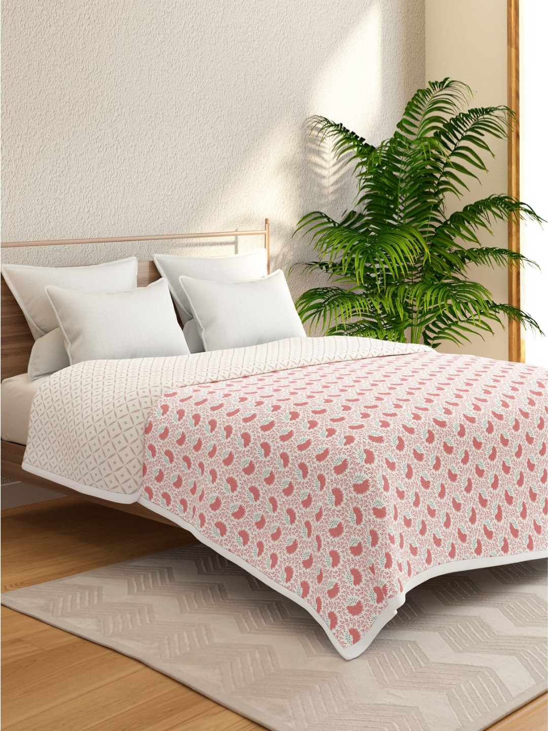 Portico Peach-Coloured Spice Gold Abstract Microfibre AC Room Cotton Double Bed Dohar