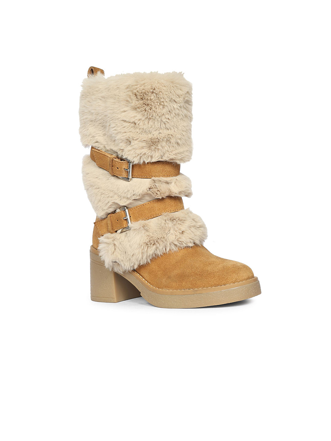 SaintG Women Block-Heeled Suede Leather Boots
