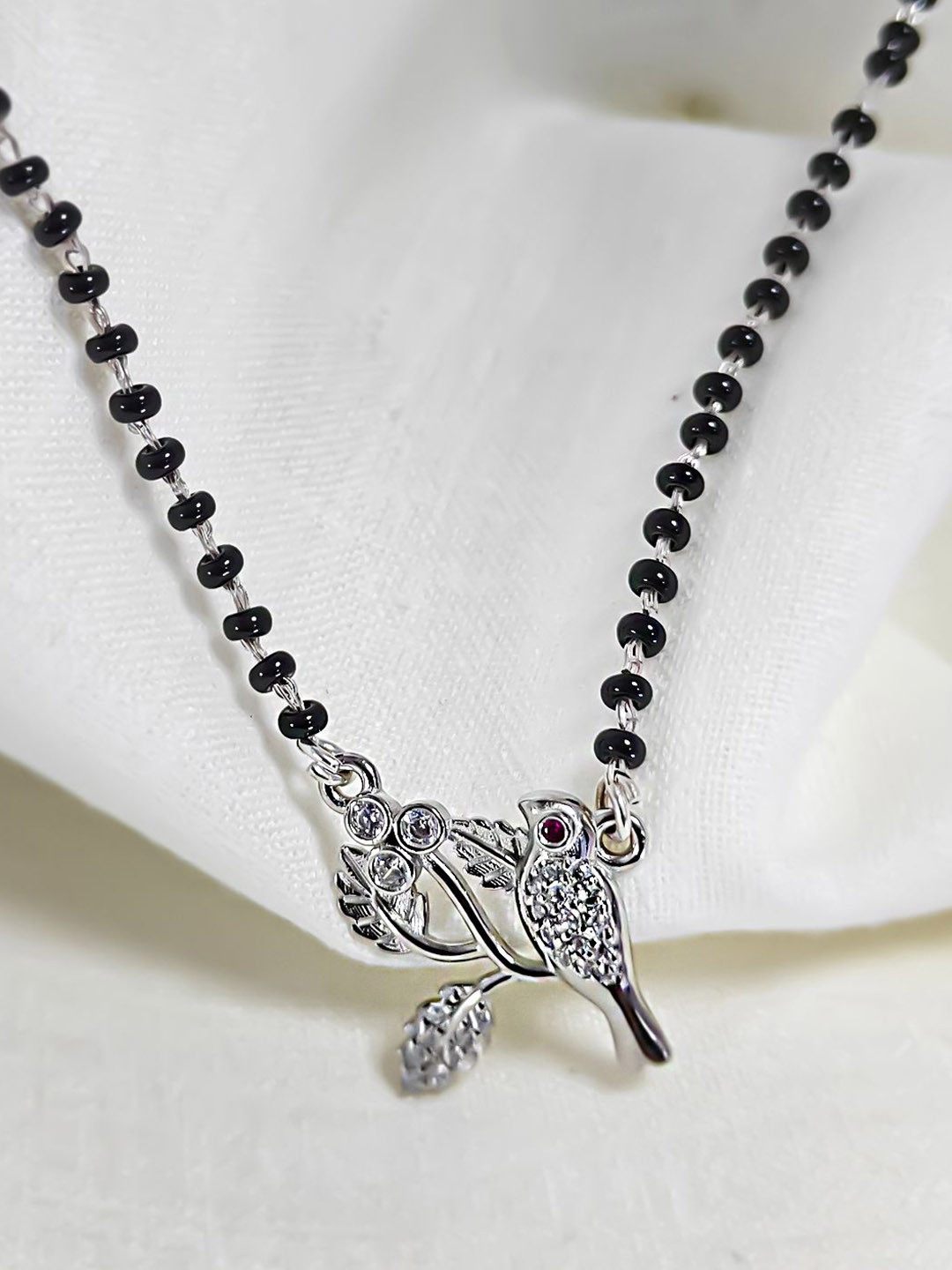 INARI SHINES 925 Silver Rhodium-Plated Love Bird Mangalsutra