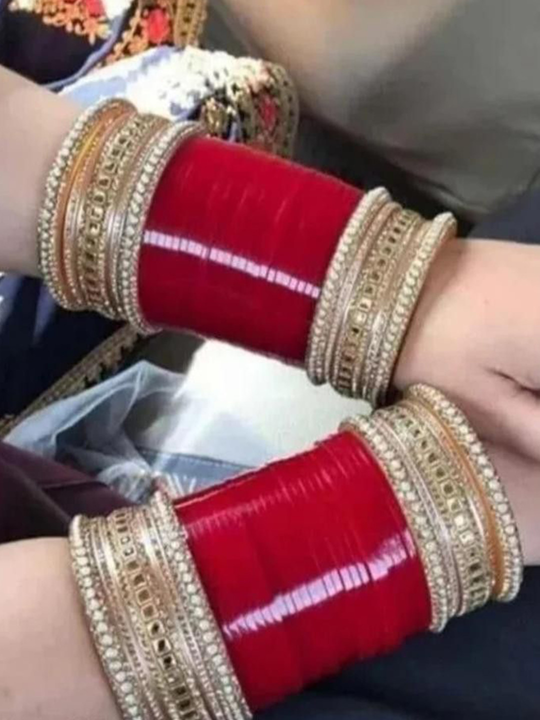 trylo fashion Set Of 2 Gold-Plated Stone-Studded & Beaded Bangles