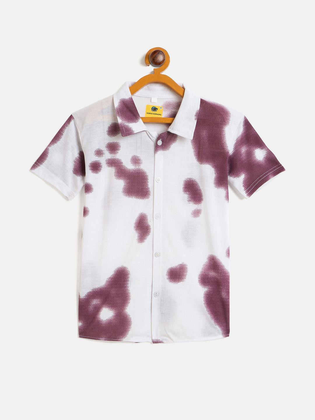 DENNIN Boys Tie & Dye Printed Spread Collar Cotton Short Sleeves Regular Fit Shirt