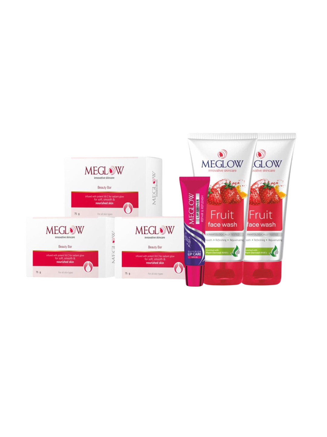 MEGLOW Set Of 6 Beauty Soap, Fruit Face Wash & Lip Shiner Combo