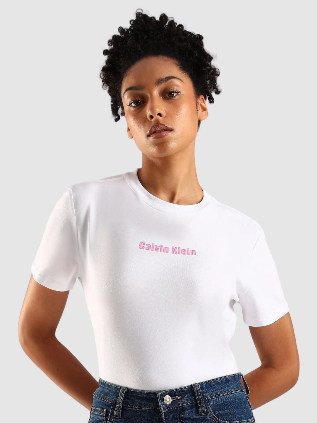 Calvin Klein Jeans Brand Logo Printed Round Neck Short Sleeves Slim Fit Cotton T-shirt