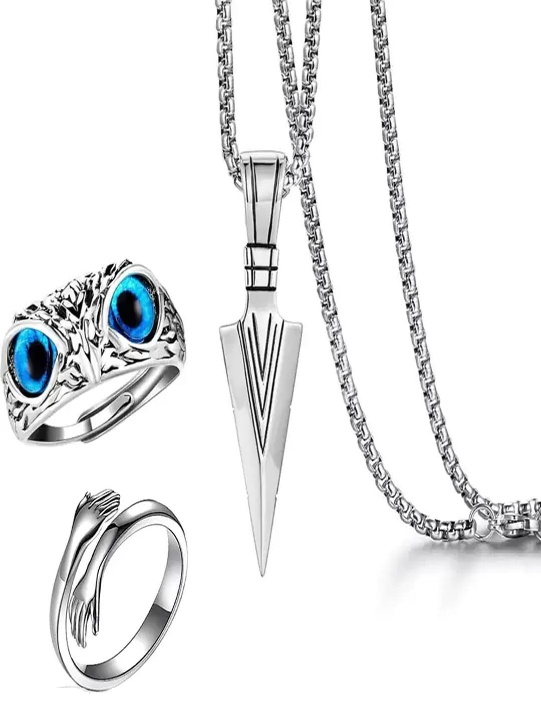 Adore Jewels Arrow Pendant With Chains & Rings Set