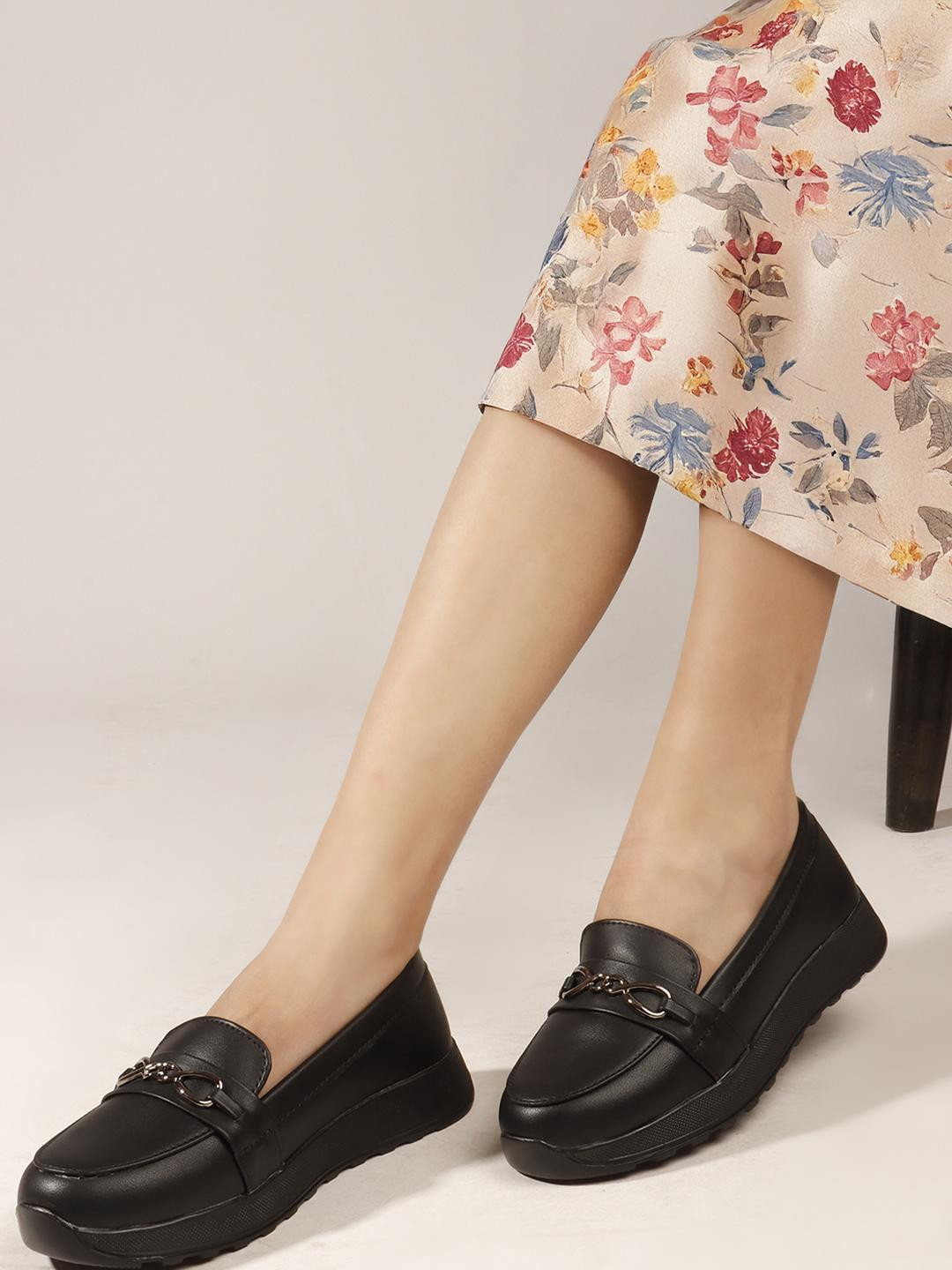 Denill Women Black Comfortable Slip On Formal Loafers