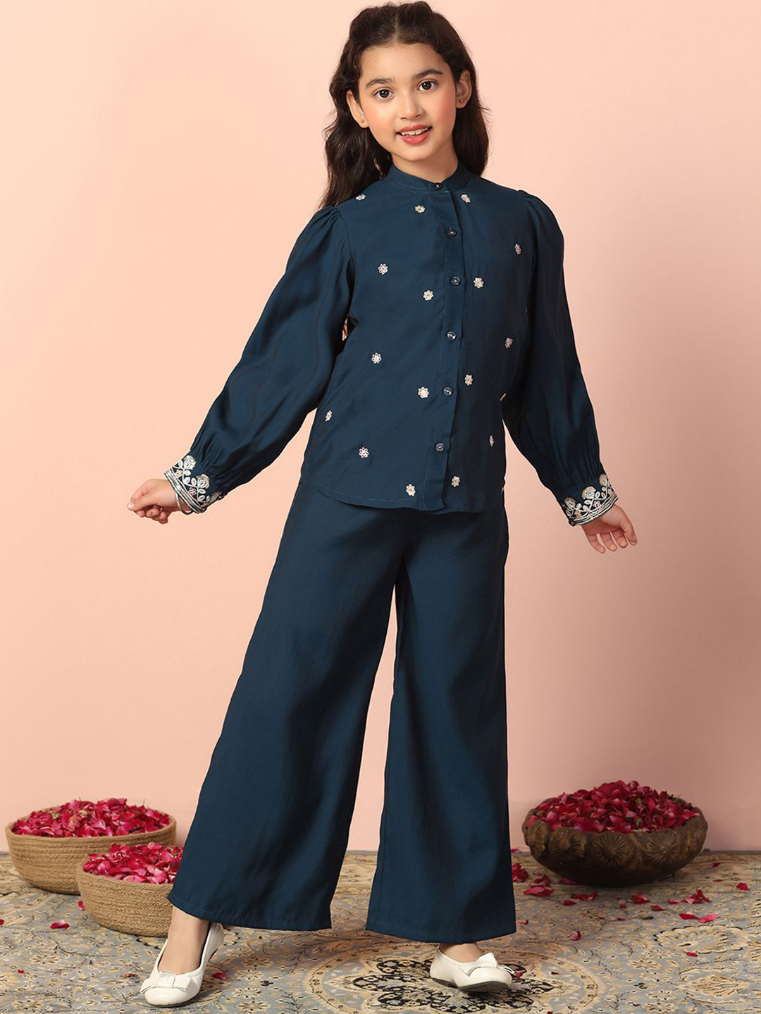 BAESD Girls Embroidered Long Sleeves Shirt With Trousers