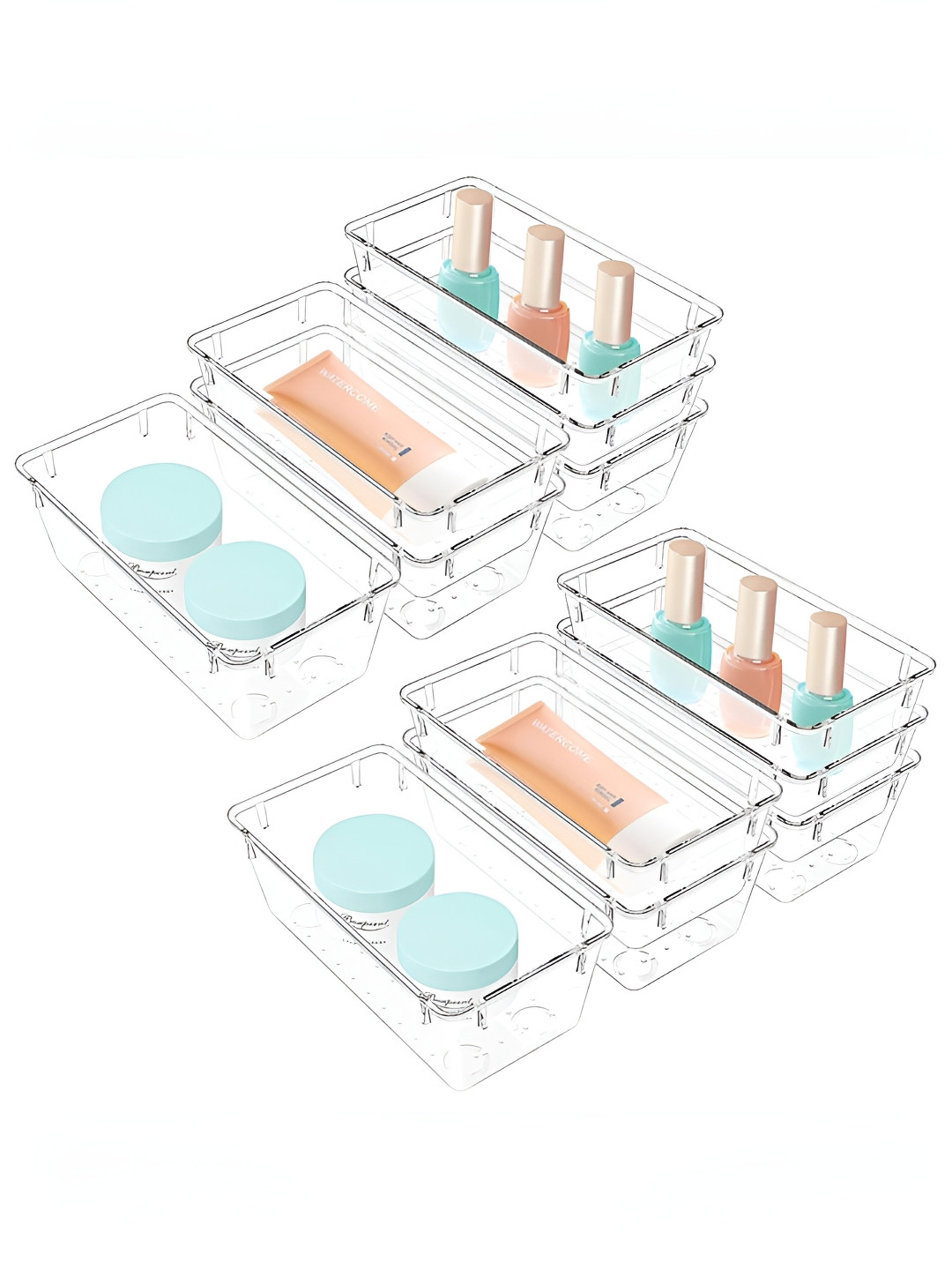 Aura Transparent 12 Pieces Reusable Kitchen & Makeup Storage Drawer Organiser Trays