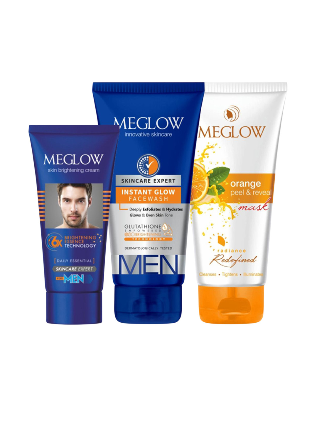 MEGLOW Set Of 3 Cream - 50 g, Instant Glow Face Wash & Orange Face Mask - 70 g Each