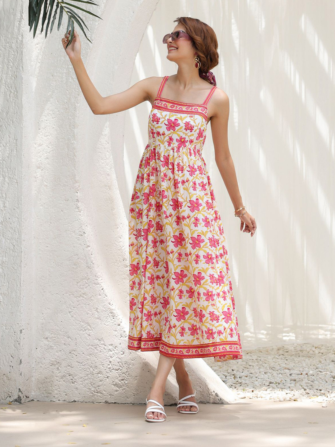 Rain & Rainbow Floral-Printed Knitted Midi Ethnic Dresses