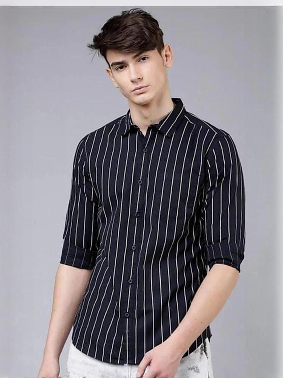 MODERNITY Comfort Slim Fit Semi Striped Spread Collar Casual Cotton Shirt