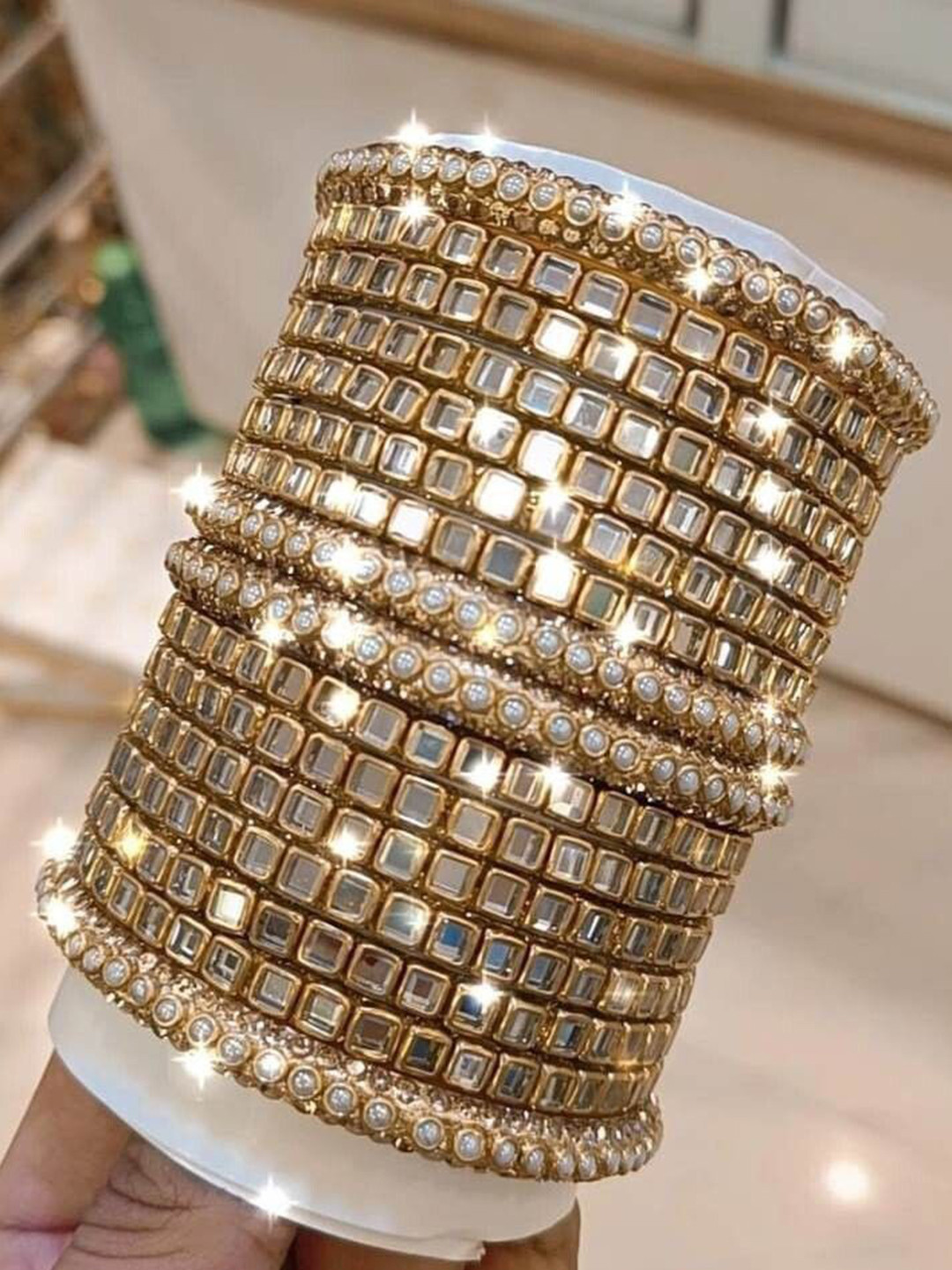 trylo fashion Set Of 16 Gold-Plated Stone Studded Bangles