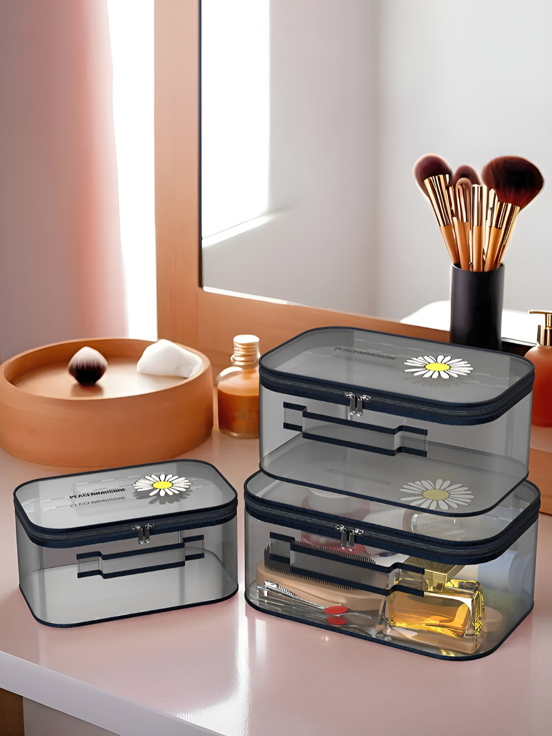 Aura Blue 3 Pieces Reusable Pouch Makeup Organisers