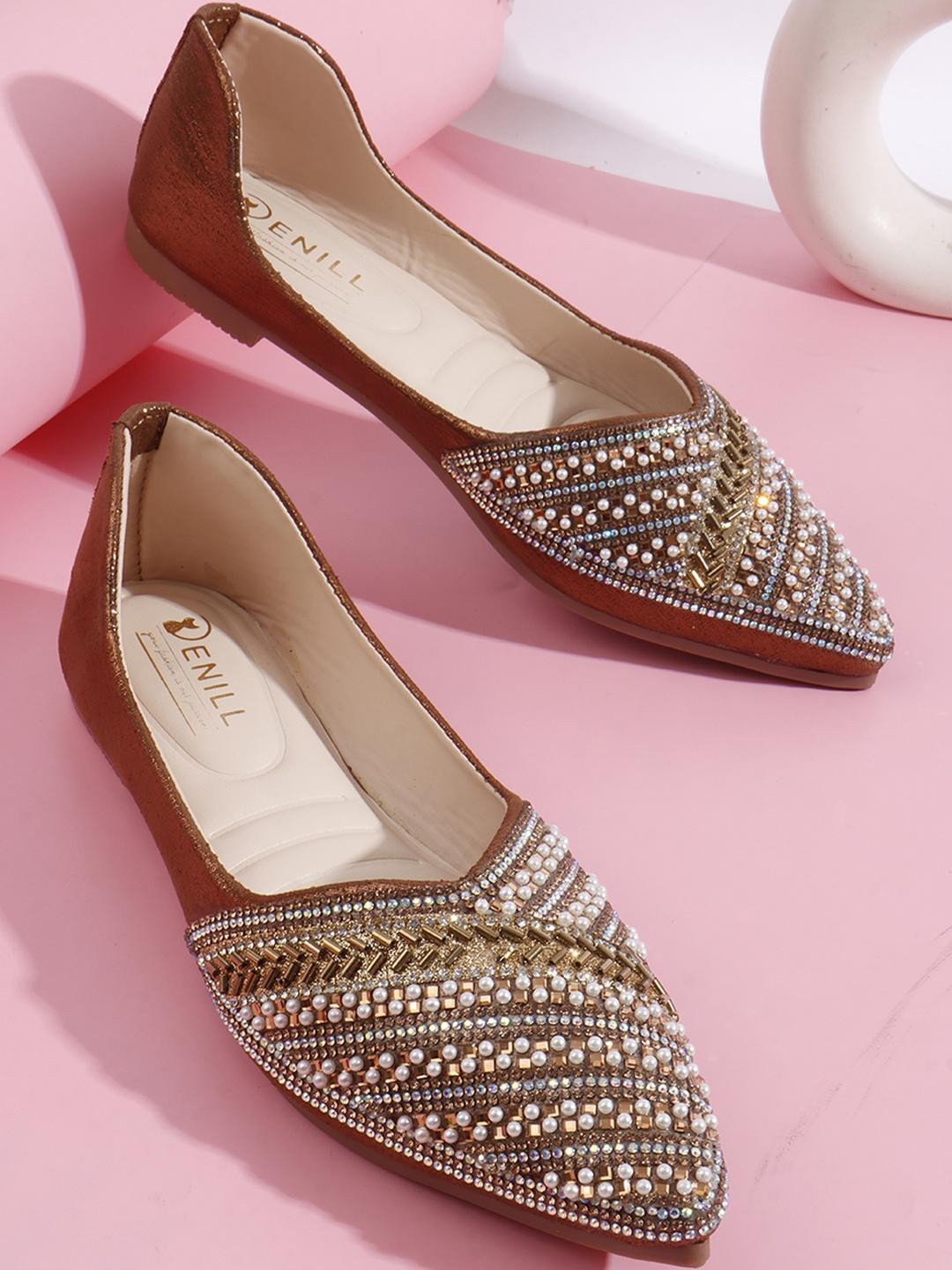 DENILL Women Pearl Embellished Flat Bellies